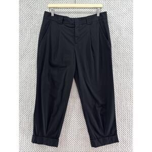 Vince Pants Womens 10 Black Cotton Pleated Roll Hem Tapper Trouser Pocket 24"in